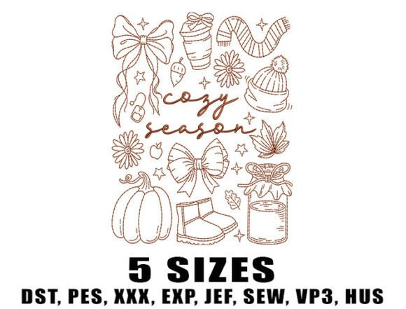 Cozy Season Outline Embroidery Designs