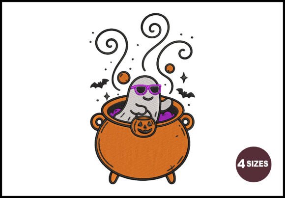 Ghost Cauldron Embroidery: A Playful Halloween Design for Business Branding