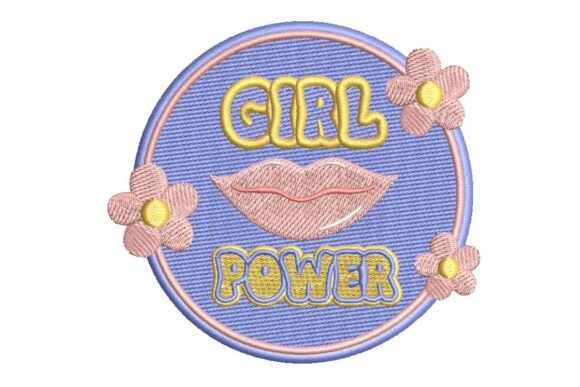 Girl Power Lips and Flowers Embroidery Design