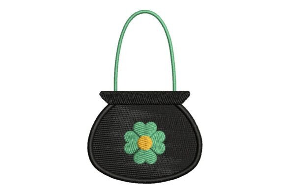 Pot of Gold with Shamrock and Handle Embroidery Design