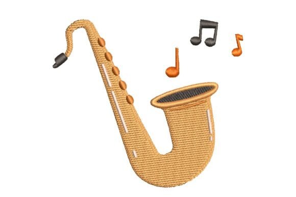 Stylized Saxophone with Music Notes Embroidery Design Review