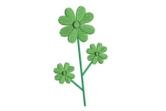 Trio of Green Daisy Flowers Embroidery Design